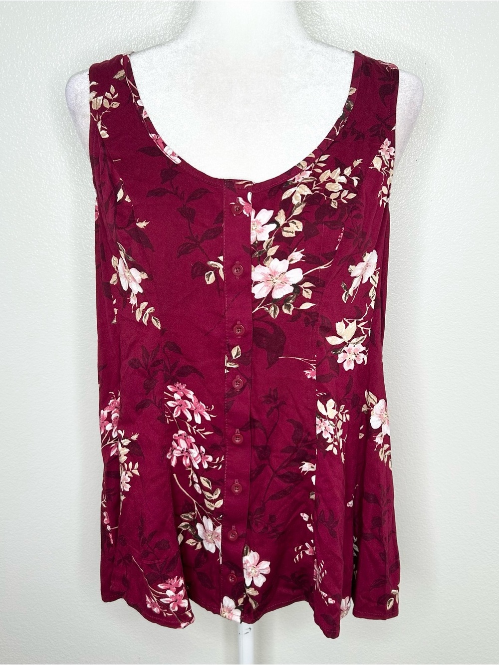 torrid Burgundy Floral Button-Front Tank